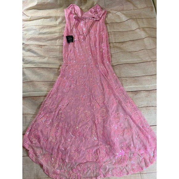 NWT Lulu's Women's Pink Glittering Excellence Sequin Lace Up Maxi - XL - Picture 14 of 16